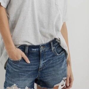 Aeire denim shorts elastic waist  frayed raw hem S - 4/6